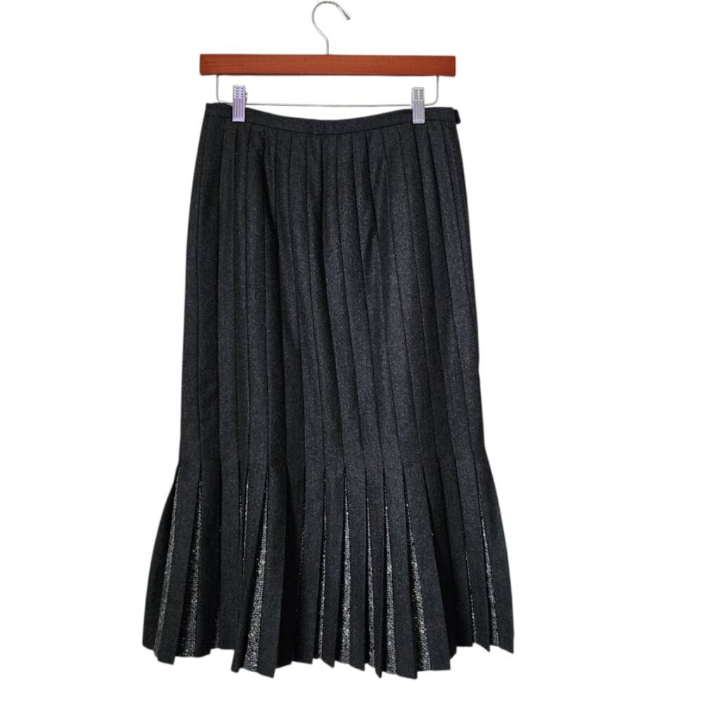 VALENTINO BOUTIQUE 70's wool‎ knife pleated midi skirt avant guard 10